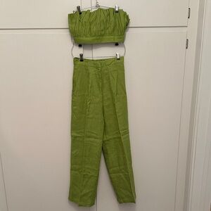 NEW Summer Away Cropped Green Strapless Bandeau Top Pleated (Part of Set)